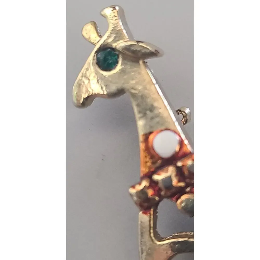 Vintage Giraffe Brooch Pin Gold Tone Enamel Spots Safari Retro Fashion Jewelry